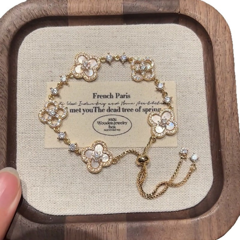 Linglang 18K Gold Plated Clover Lucky Bracelet for Women Flower Adjustable Chain Bracelets Trendy Jewelry Gifts