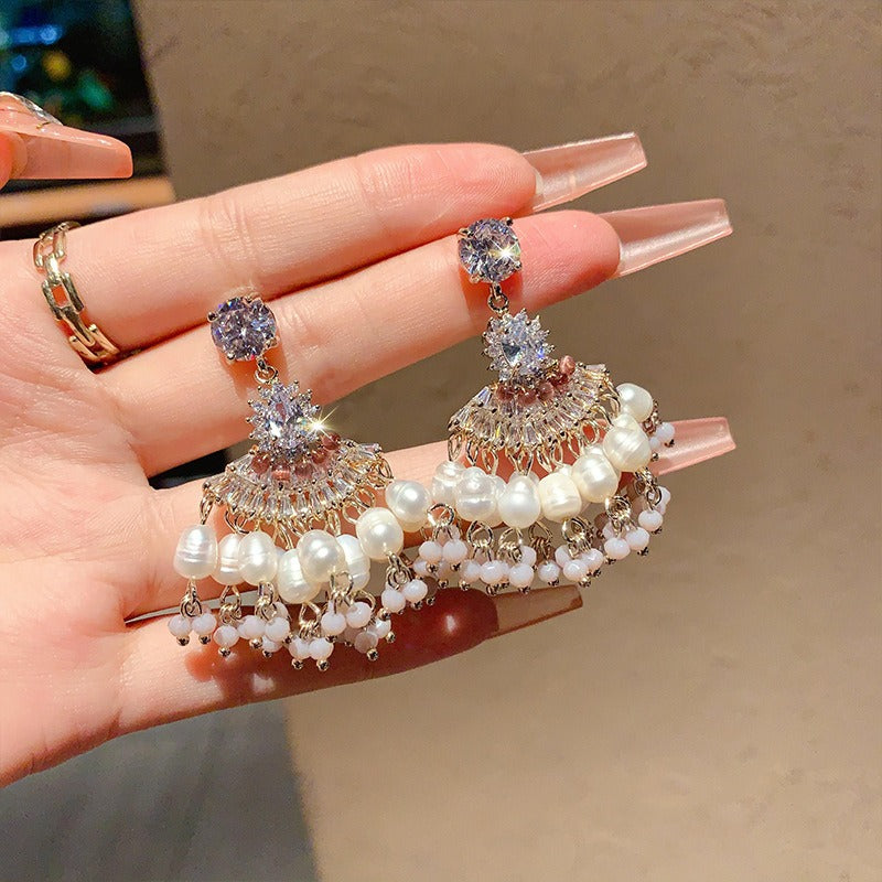 S925 Silver Handmade Natural Pearl Earrings Boho Beaded Drop Earrings