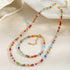 Linglang Boho Colored Necklace Irregular Crystal Necklace Bracelet Set Beaded Necklace Chain Summer Jewelry