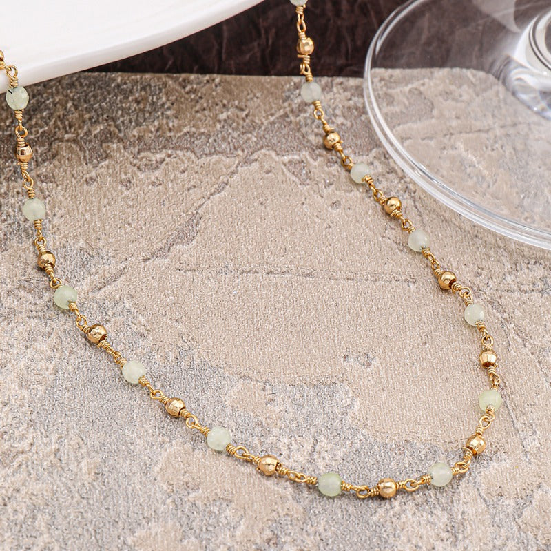 Linglang Boho Handmade Amazonite Natural Stone Beaded Necklace Healing Crystal Choker Necklace