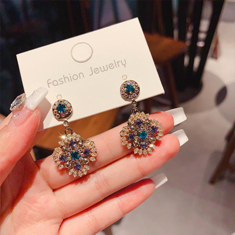 Sterling Boho Drop Earrings Retro Beaded Earrings Vintage Rhinestone Dangle Earrings