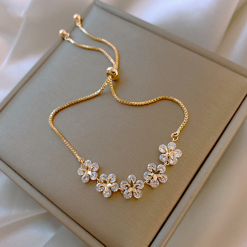 Linglang Elegant Gold Plated Bracelet Zircon Flower Bracelet Trendy Stackable Bracelet
