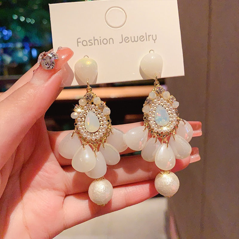 Linglang Handmade Boho Earrings Pearl Beaded Earrings Dainty Dangle Earrings Vintage Pearl Jewelry