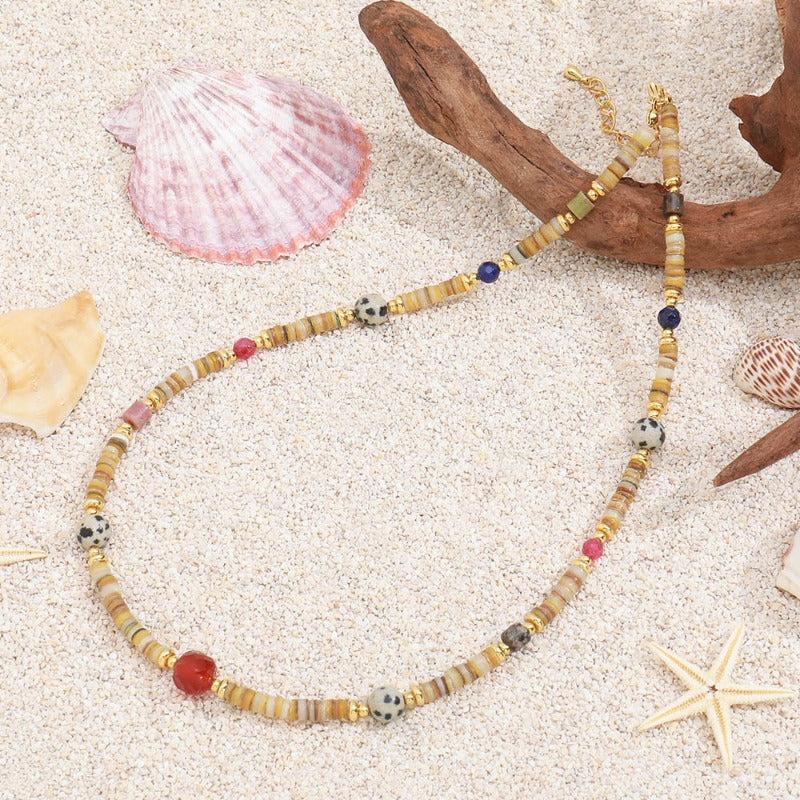 Linglang Retro Natural Red Aventurine Stone Beaded Necklace Boho Necklaces for Women Handmade Jewelry