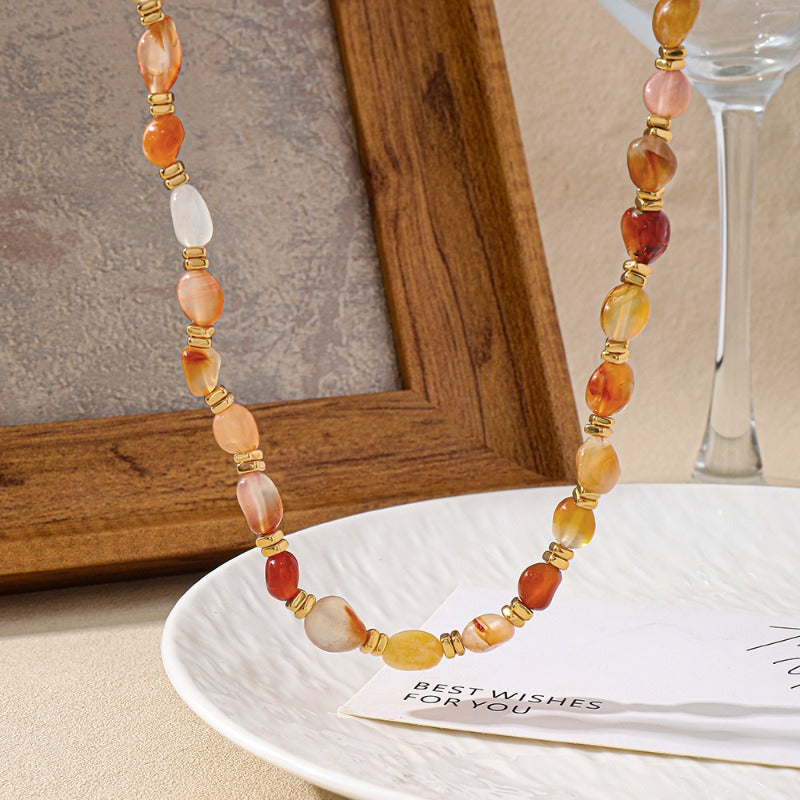 Linglang Colored Crystal Necklaces Natural Stone Beaded Necklace Black Quartz Rutilated Necklace Beaded Jewelry