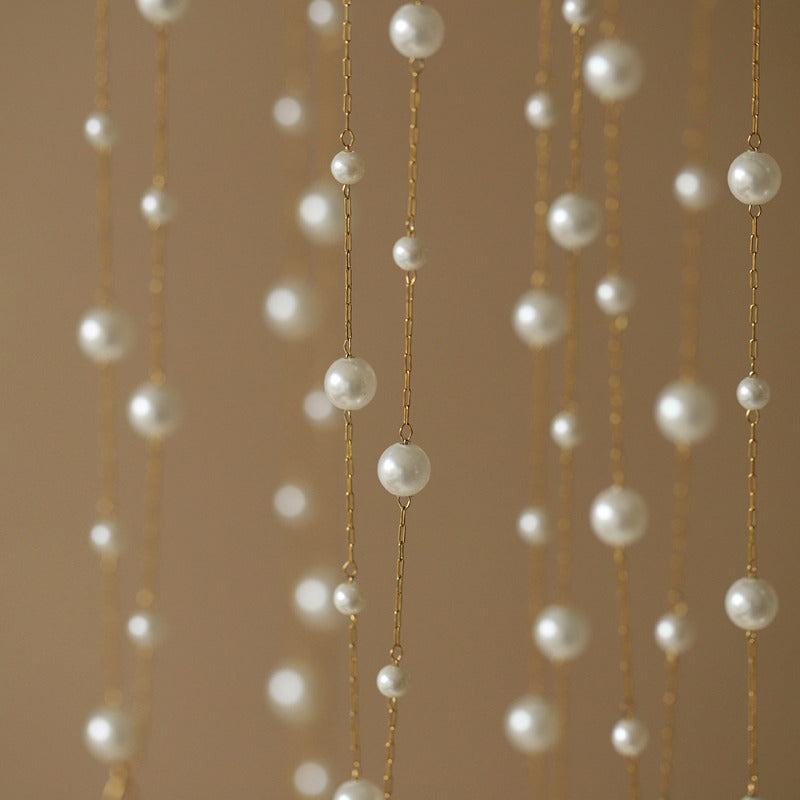 Linglang Mermaid Bubble Pearl Layered Necklace Hypoallergenic Gold Plated Chain Starry Sky Layering Necklace
