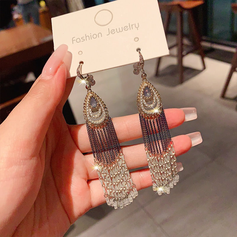 Linglang Handmade Boho Earrings Crystal Beaded Earrings Vintage Tassel Earrings Dangle Earrings
