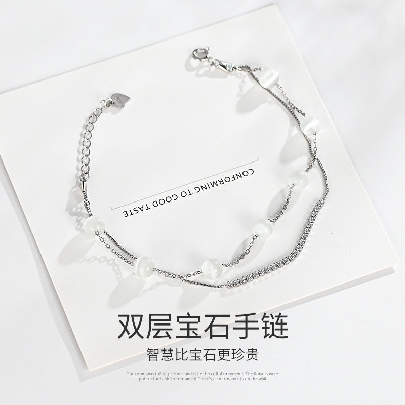 Linglang Silver Bracelets Trendy Silver Chain Layering Bracelet Stack Waterproof Jewelry for Women Teen Girls Gift