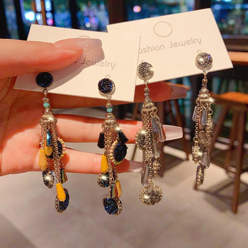 S925 Silver Earrings Boho Drop Earrings Long Beaded Dangle Earrings