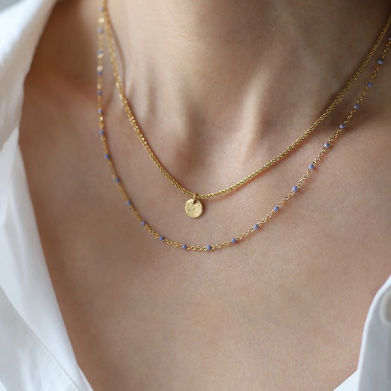 Linglang 18K Gold Plated Layered Necklace Retro Beaded Necklace Chain Gold Dainty Choker for Women