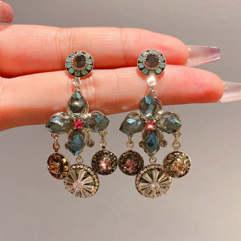 Linglang S925 Silver Boho Earrings Beaded Earrings Flower Dangle Earrings Vintage Beaded Jewelry