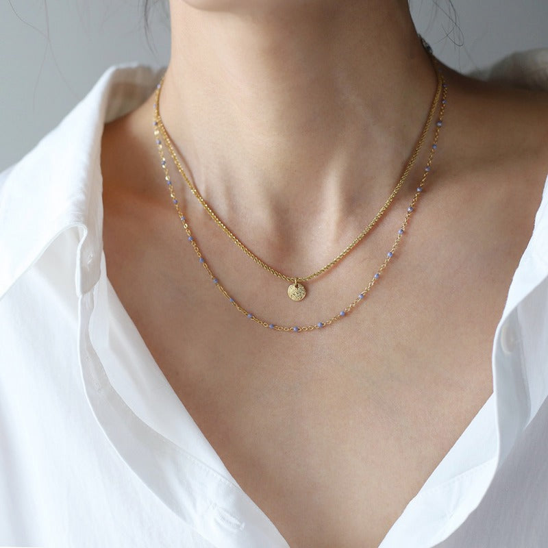 Linglang 18K Gold Plated Layered Necklace Retro Beaded Necklace Chain Gold Dainty Choker for Women