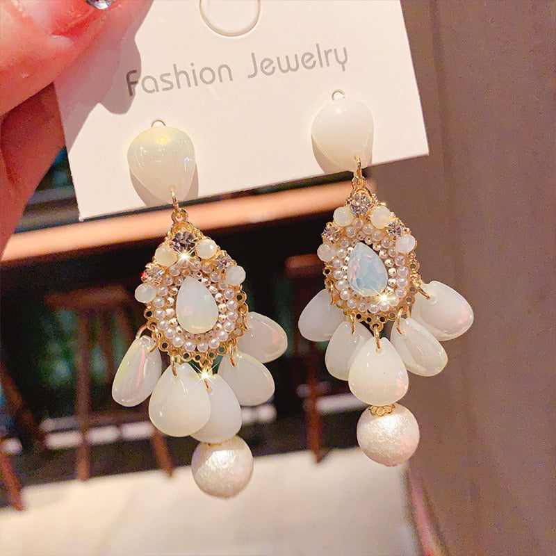 Linglang Handmade Boho Earrings Pearl Beaded Earrings Dainty Dangle Earrings Vintage Pearl Jewelry