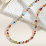 Linglang Boho Colored Necklace Irregular Crystal Necklace Bracelet Set Beaded Necklace Chain Summer Jewelry