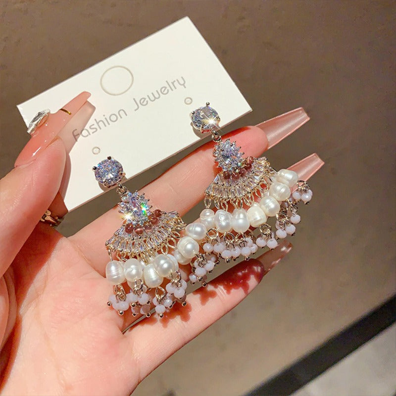S925 Silver Handmade Natural Pearl Earrings Boho Beaded Drop Earrings