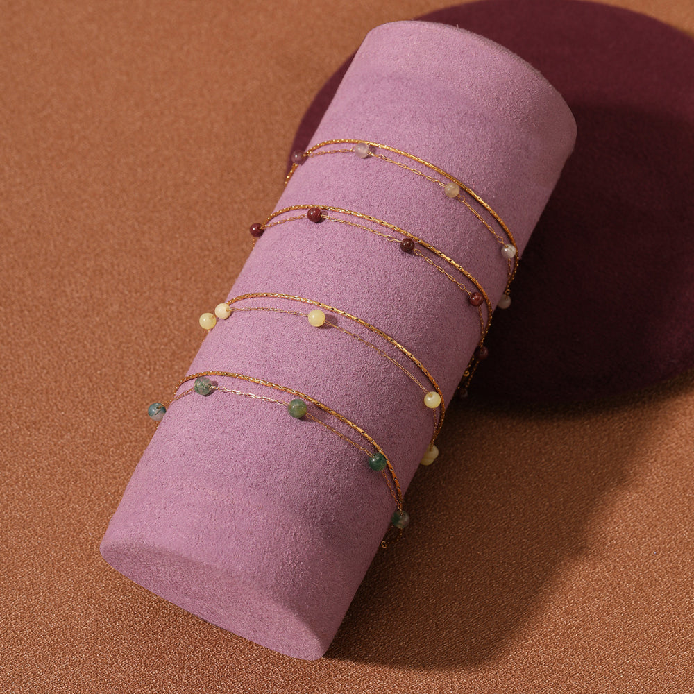 Linglang 18K Gold Plated Layered Bracelet Garnet Beaded Bracelet Natural Stone Chain Layering Jewelry