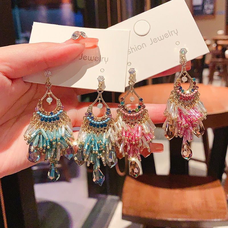 S925 Silver Boho Dangle Earrings for Women Beaded Drop Earrings