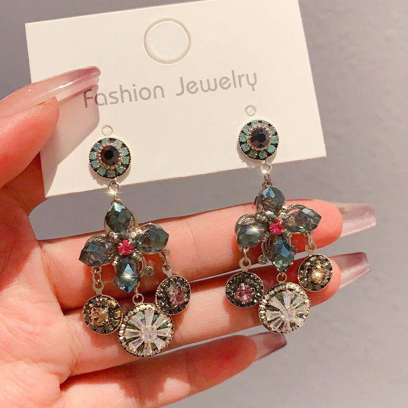 Linglang S925 Silver Boho Earrings Beaded Earrings Flower Dangle Earrings Vintage Beaded Jewelry