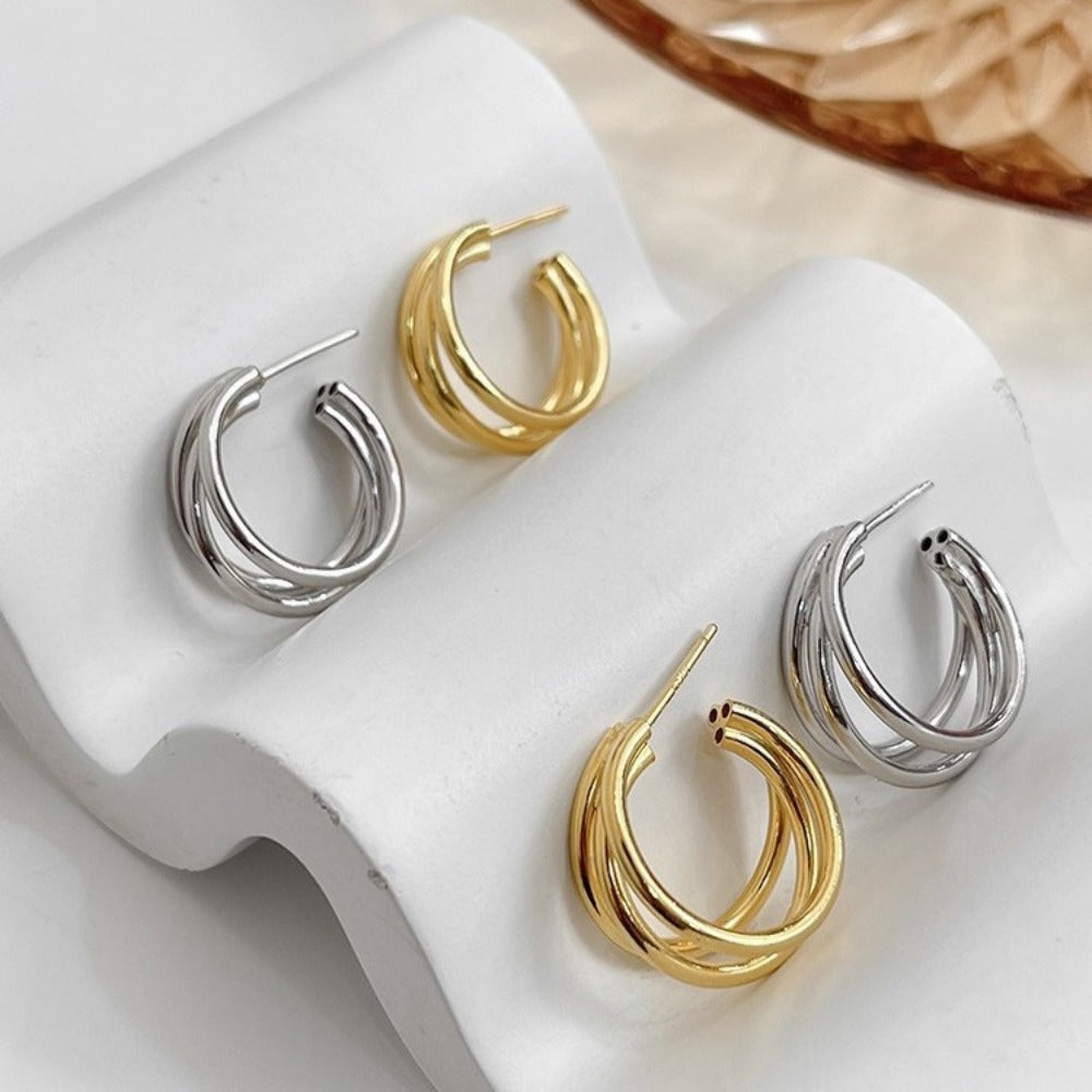 Linglang Triple Huggie Silver Stud Earrings S925 Sterling Hoop Earrings Gold Hoop Earrings for Women