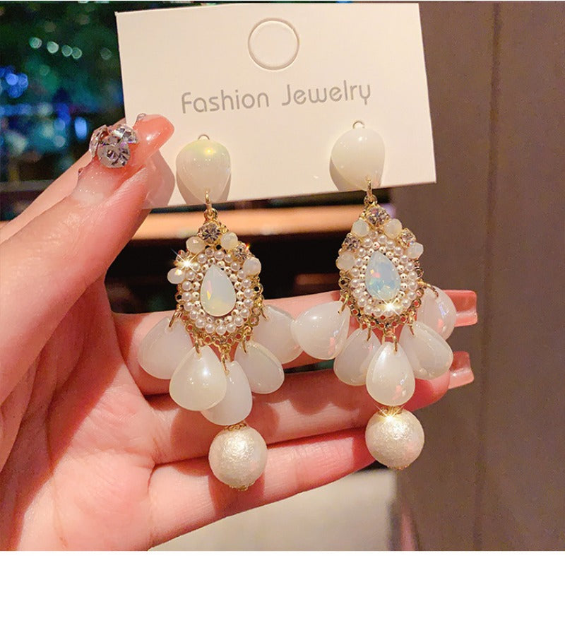 Linglang Handmade Boho Earrings Pearl Beaded Earrings Dainty Dangle Earrings Vintage Pearl Jewelry