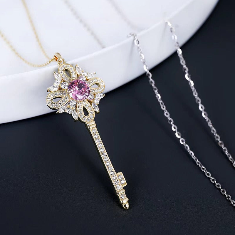 925 Sterling Silver Gold-plated Snowflower Key Adjustable Necklace