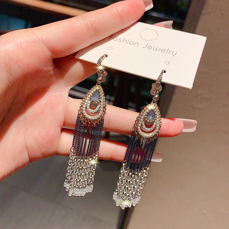 Linglang Handmade Boho Earrings Crystal Beaded Earrings Vintage Tassel Earrings Dangle Earrings