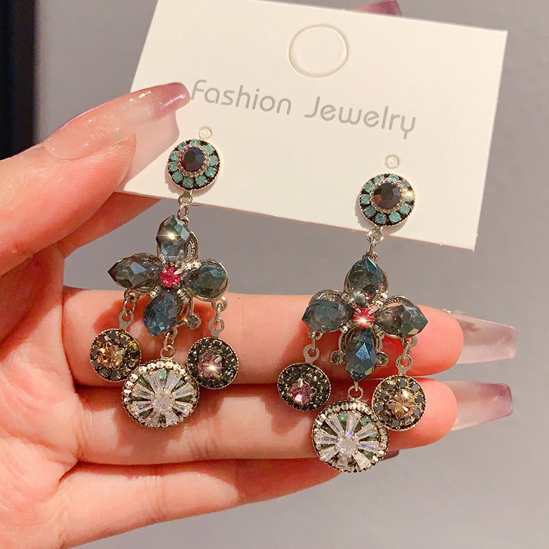 Linglang S925 Silver Boho Earrings Beaded Earrings Flower Dangle Earrings Vintage Beaded Jewelry