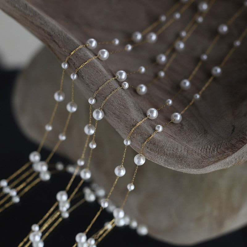 Linglang Mermaid Bubble Pearl Layered Necklace Hypoallergenic Gold Plated Chain Starry Sky Layering Necklace