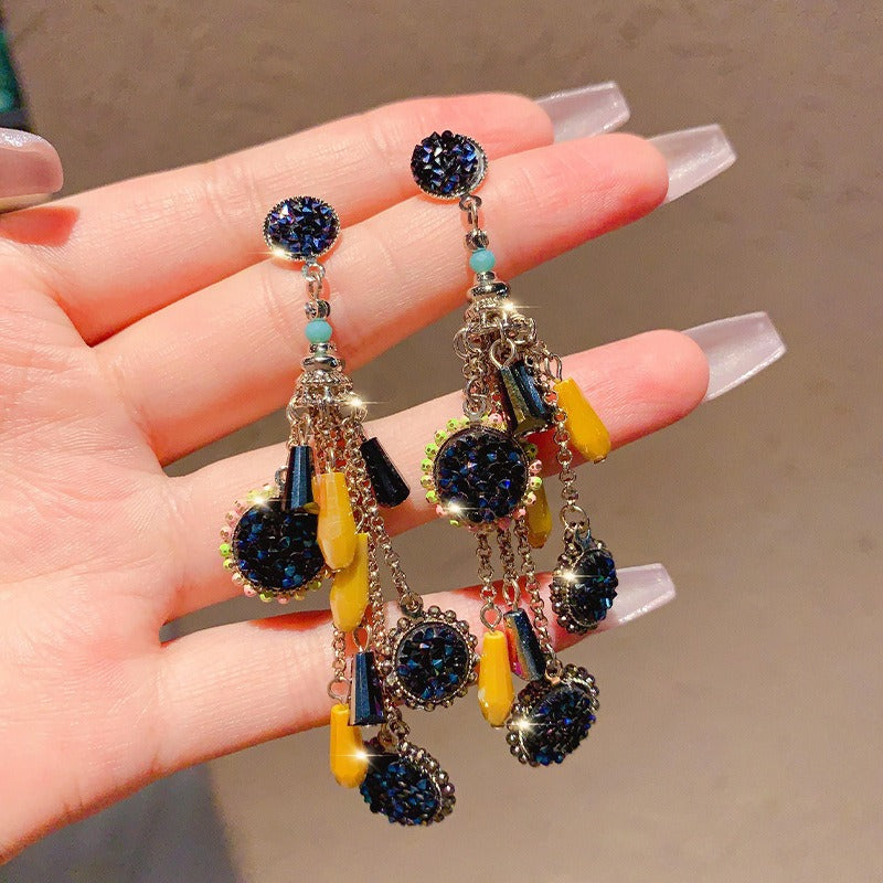 S925 Silver Earrings Boho Drop Earrings Long Beaded Dangle Earrings