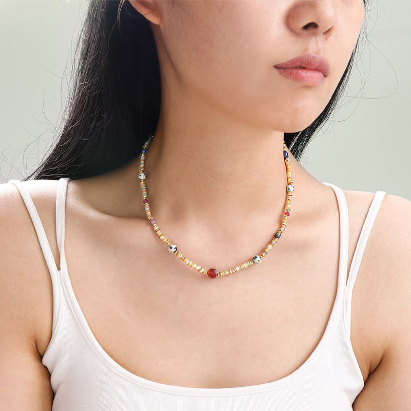 Linglang Retro Natural Red Aventurine Stone Beaded Necklace Boho Necklaces for Women Handmade Jewelry