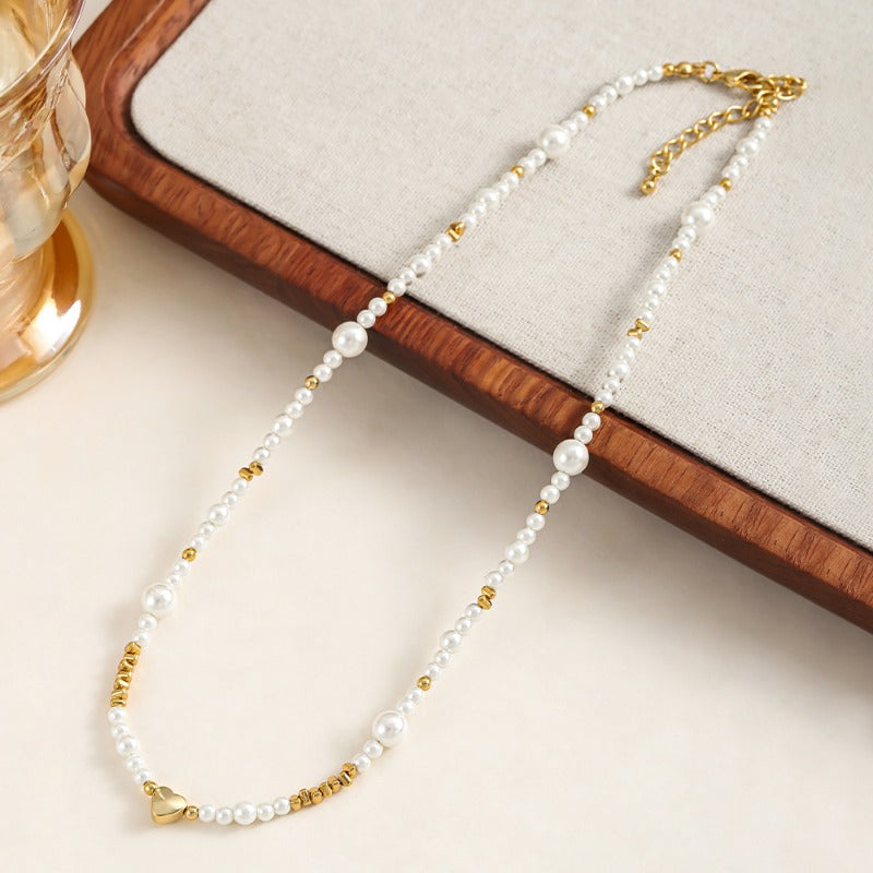 Linglang Handmade Beaded Necklace Glass Beads Chain Choker Pearl Necklace Chic Jewelry Gifts
