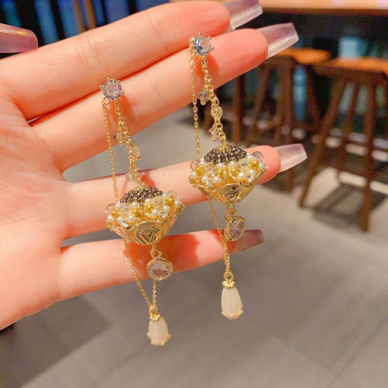Handmade Boho Drop Earrings Beaded Dangle Earrings Pearl Jewelry