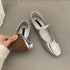 Elegant Flat Mary Jane Shoes Women's Flats Pointed Toe Silver Soft Ballet Flats Slip On Shoes