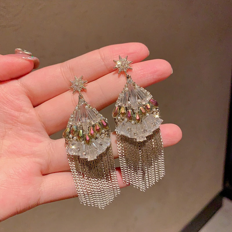 S925 Silver Boho Earrings Vintage Beaded Earrings Retro Dangle Earrings