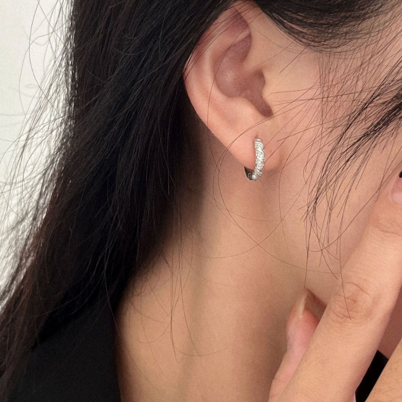 Linglang S925 Sterling Silver Small Hoop Earrings Cubic Zirconia Huggie Hoop Earrings Cuff Tiny Hoop Earrings