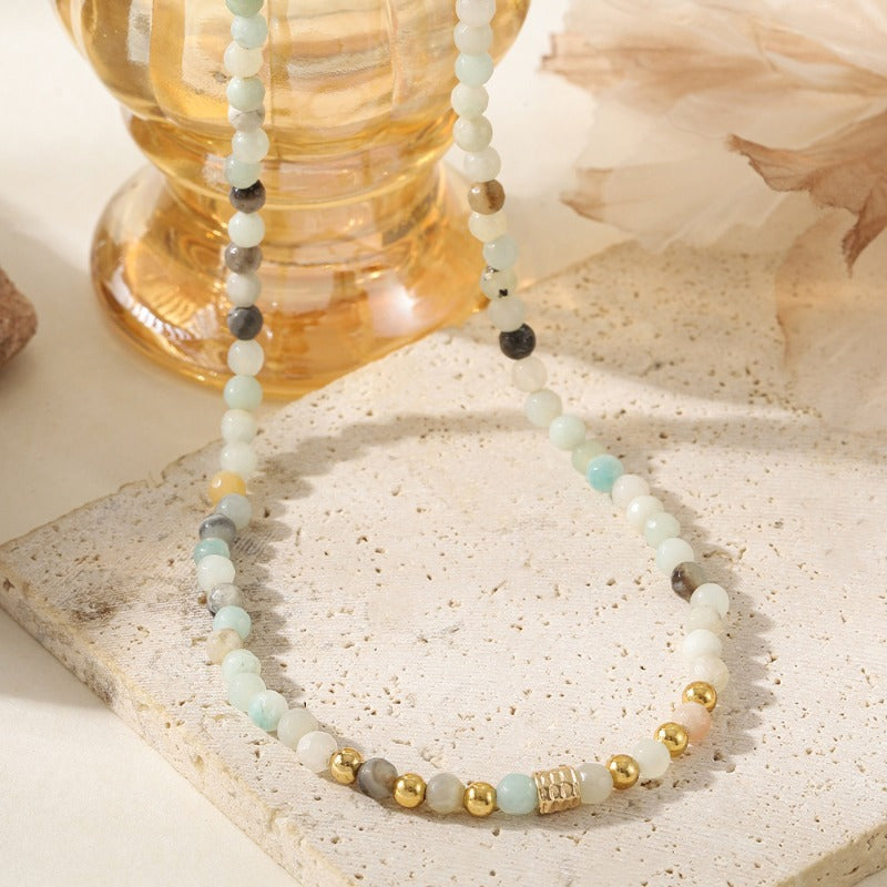 Linglang Beaded Necklaces for Women Natural Stone Summer Beach Gemstone Necklaces Beaded Choker