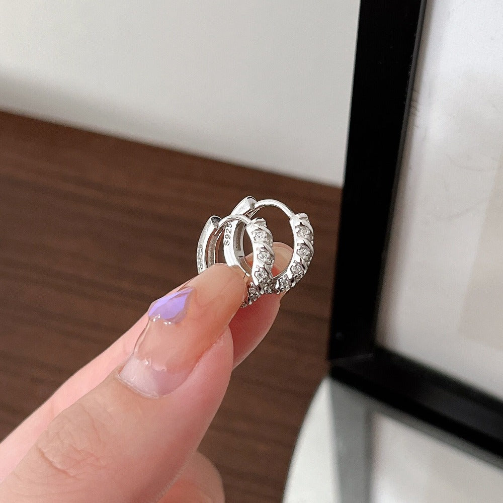 Linglang S925 Sterling Silver Small Hoop Earrings Cubic Zirconia Huggie Hoop Earrings Cuff Tiny Hoop Earrings