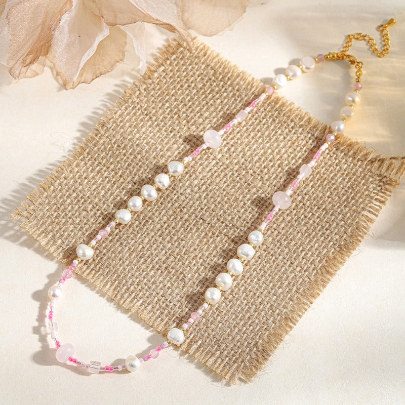 Linglang Colored Beaded Necklace Natural Pearl Necklace for Women Dainty Pearl Choker Jewelry Gift