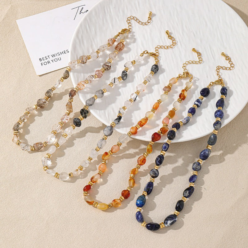 Linglang Colored Crystal Necklaces Natural Stone Beaded Necklace Black Quartz Rutilated Necklace Beaded Jewelry
