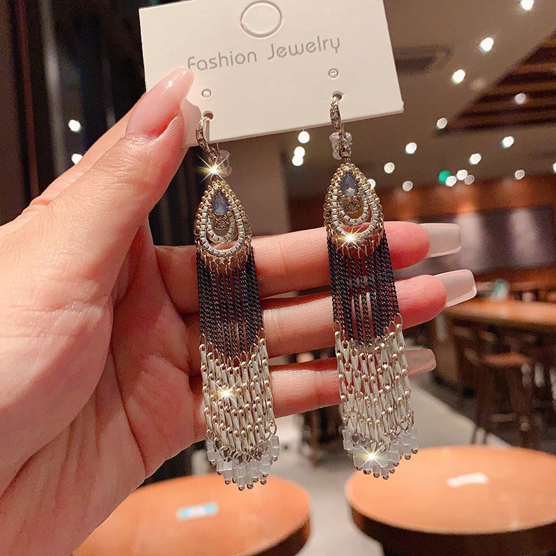 Linglang Handmade Boho Earrings Crystal Beaded Earrings Vintage Tassel Earrings Dangle Earrings