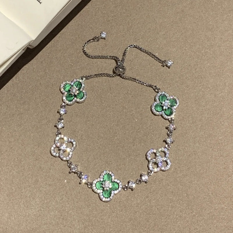 Linglang 18K Gold Plated Clover Lucky Bracelet for Women Flower Adjustable Chain Bracelets Trendy Jewelry Gifts