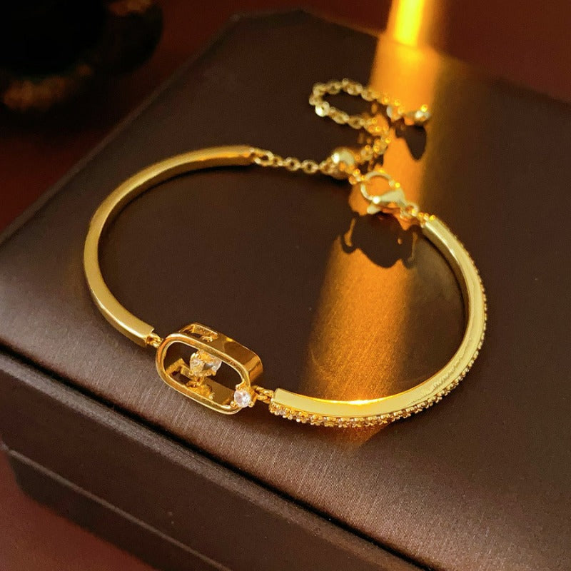 18K Gold Plated Flat Grid Bracelet Retro Bracelet Stack Adjustable Chain Bracelet Gold Jewelry for Women