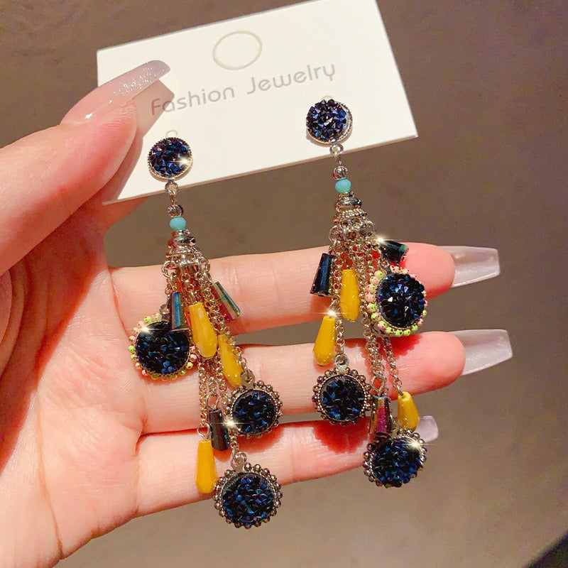 S925 Silver Earrings Boho Drop Earrings Long Beaded Dangle Earrings