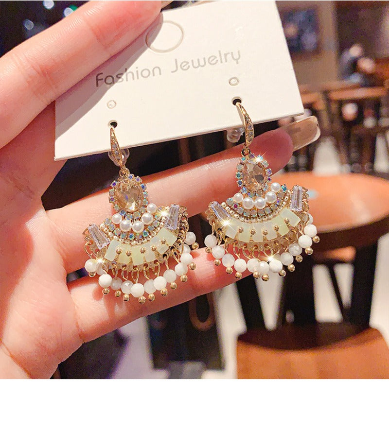 Boho Beaded Earrings Vintage Pearl Earrings Chic Dangle Earrings