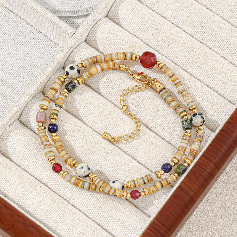 Linglang Retro Natural Red Aventurine Stone Beaded Necklace Boho Necklaces for Women Handmade Jewelry