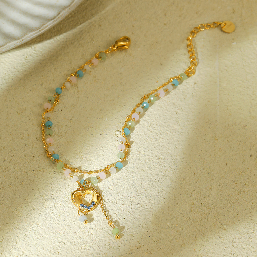 Linglang 18K Gold Plated Bracelet Natural Stone Beaded Bracelet Stacked Bracelet Layering Jewelry Gift