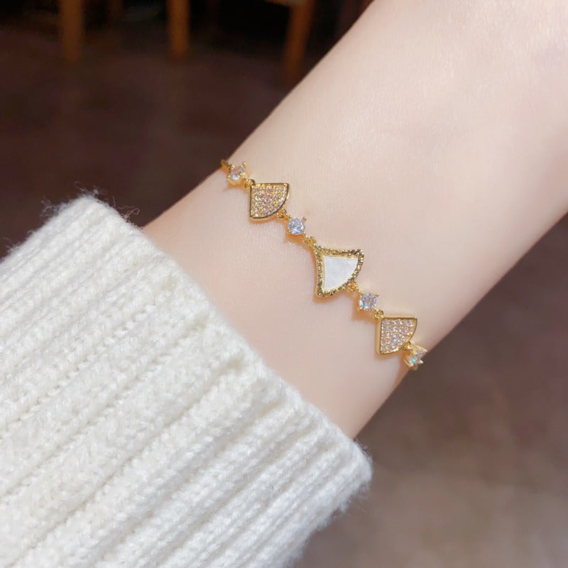 Linglang Adjustable 14K Gold Plated Bracelets Trendy Beaded Bracelet Tennis Bracelet Gold Jewelry
