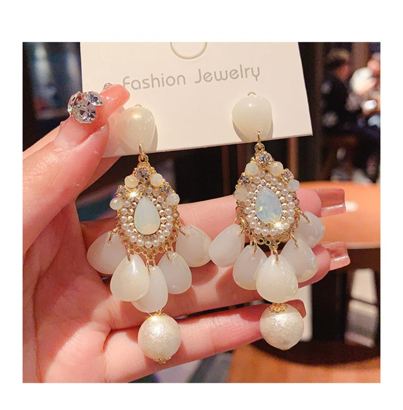 Linglang Handmade Boho Earrings Pearl Beaded Earrings Dainty Dangle Earrings Vintage Pearl Jewelry