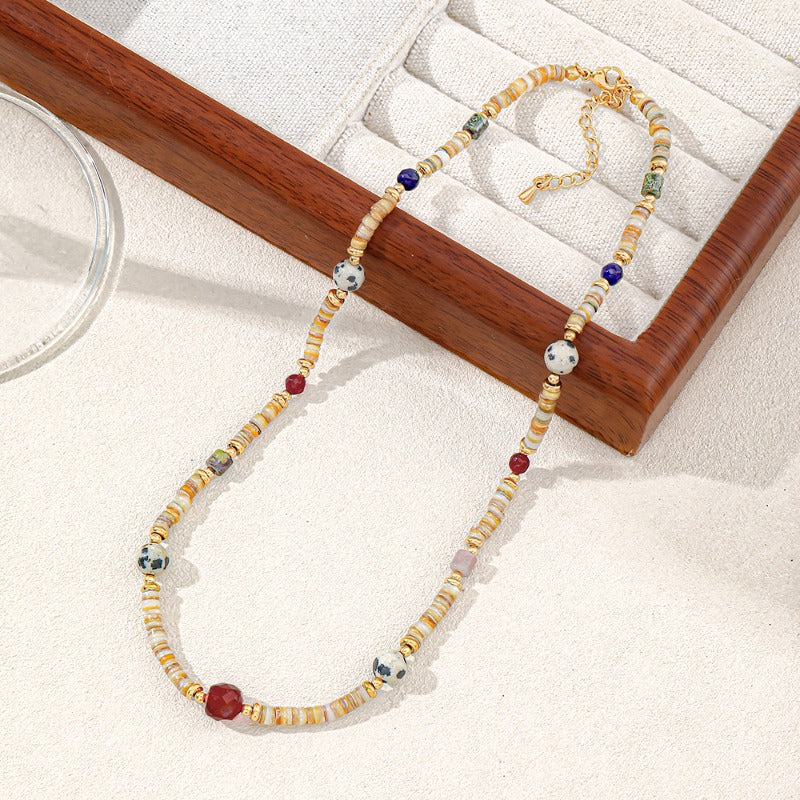 Linglang Retro Natural Red Aventurine Stone Beaded Necklace Boho Necklaces for Women Handmade Jewelry
