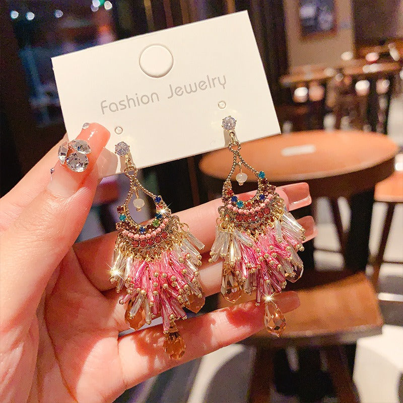 S925 Silver Boho Dangle Earrings for Women Beaded Drop Earrings